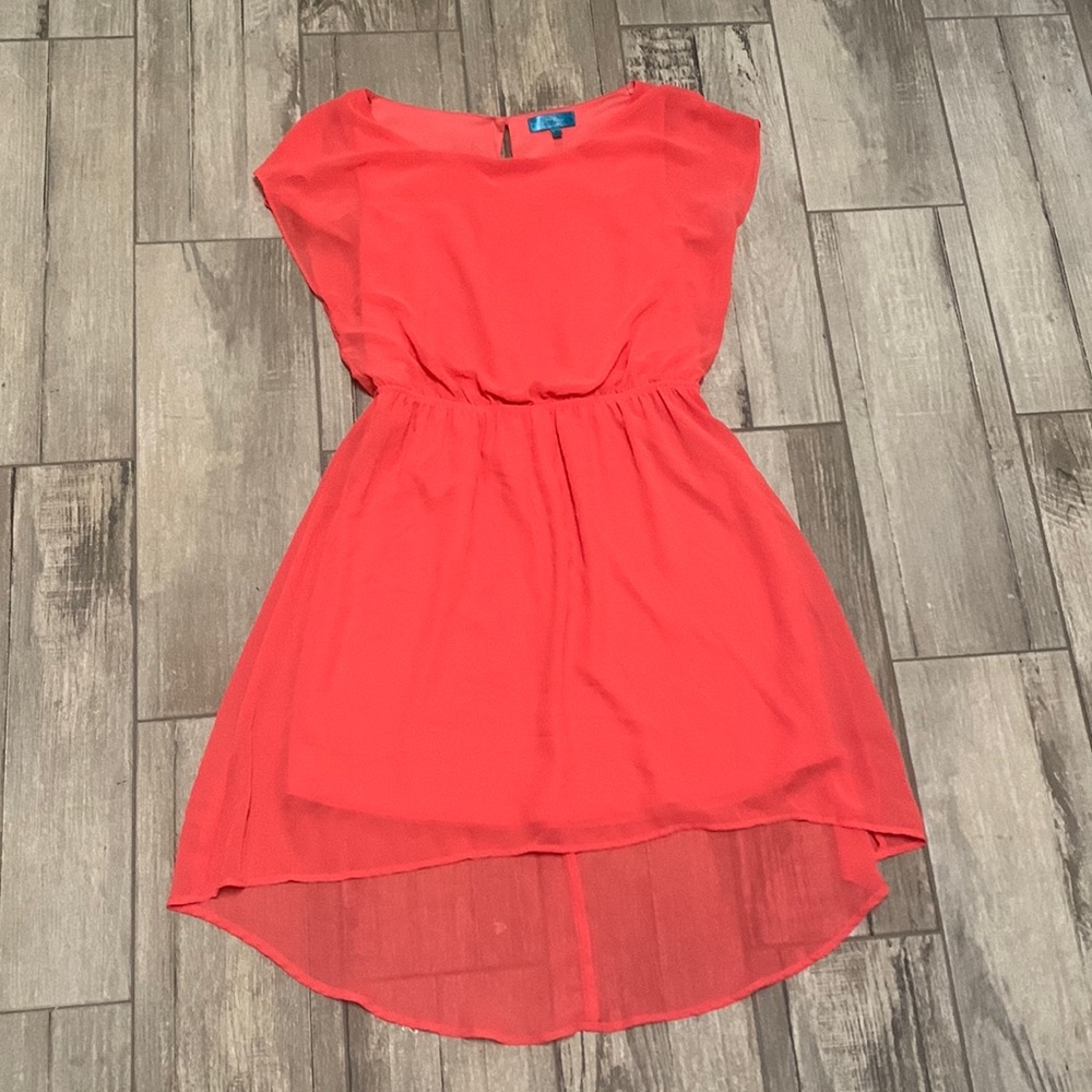 Salmon High Low Elastic Waist Dress